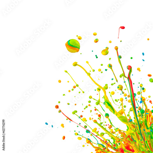  Colored paint splashes on white background