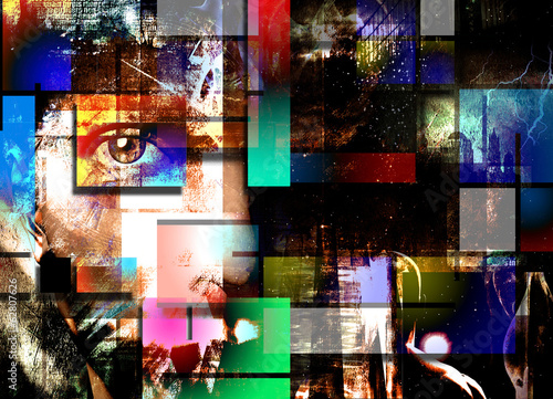 abstrakcyjny-obraz-z-wielu-malych-grafik-i-ilustracji