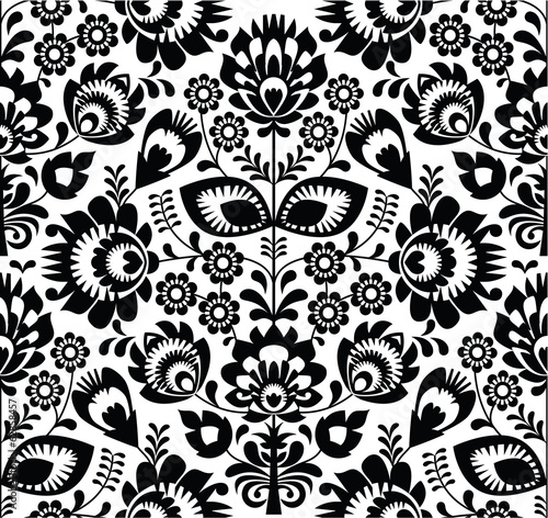  Polish folk seamless pattern in black and white