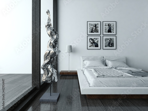 Fototapeta Nice bedroom interior with modern furniture and cozy bed