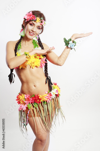 Fototapeta girl Hawaiian inviting and smiling