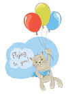 Background with a cat flying on balloons