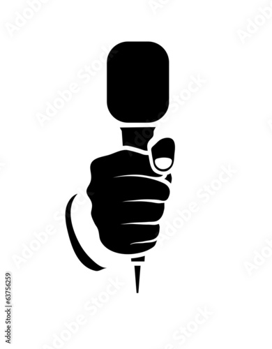 Lacobel hand with a microphone on a white background