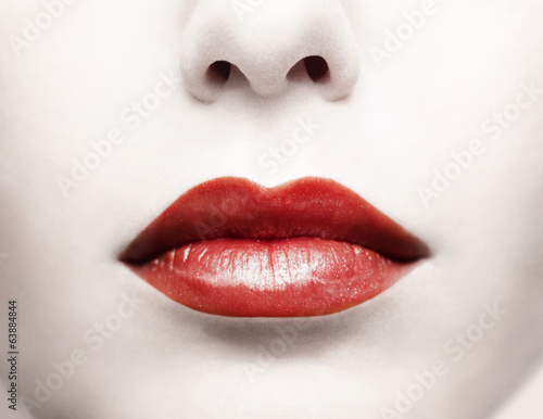  Close up of beautiful red female lips