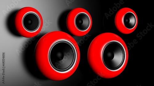 altavoces-redondos-rojos-en-la-pared-oscura