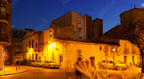 street in mediterranean town at night. Sant Adria de Besos