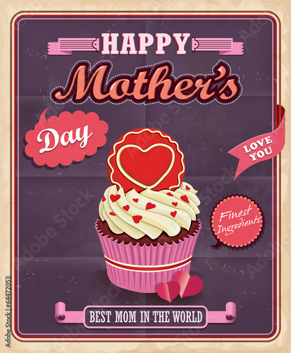 Fototapeta Vintage Mothers day with cupcake poster design