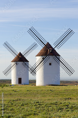 Fototapeta Two windmills front view