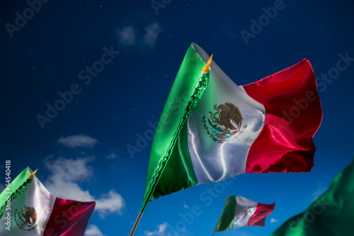 Fototapeta Mexican flags against a night sky, independence day, cinco de ma