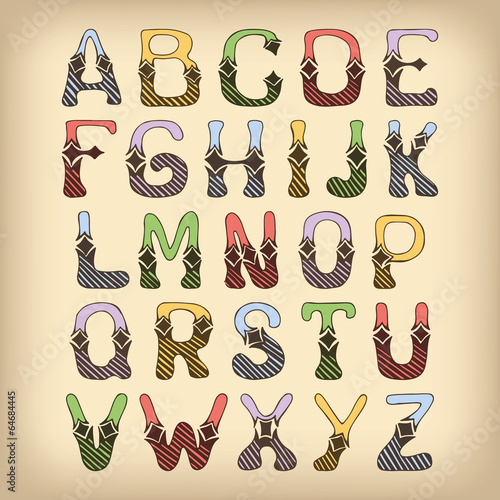 Fototapeta Sketch alphabet font colored