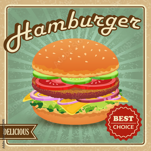Fototapeta Hamburger retro poster