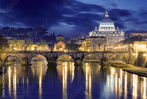 Fototapeta Night image of St. Peter's Basilica, Ponte Sant Angelo and Tiber
