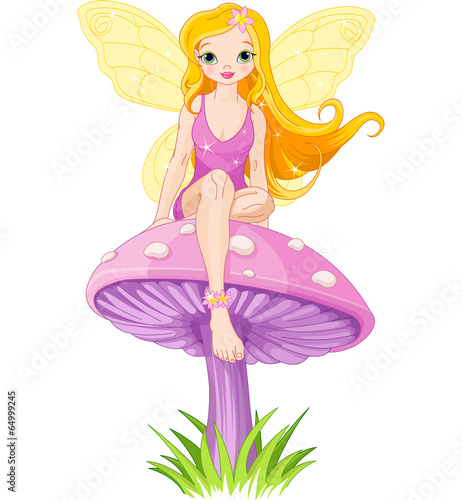 Fototapeta Cute Fairy on the Mushroom