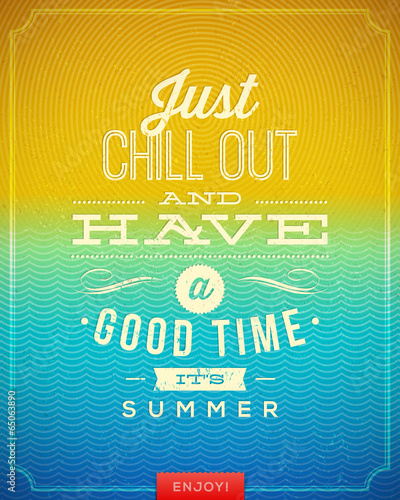 Fototapeta Vector vintage poster with summer vacation quote