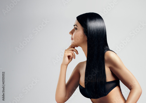 Fototapeta Woman with ideal black hair.