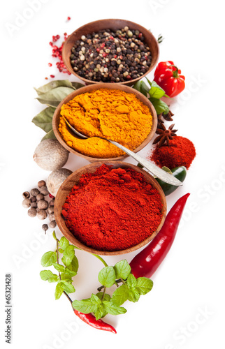  Various spices isolated on white background