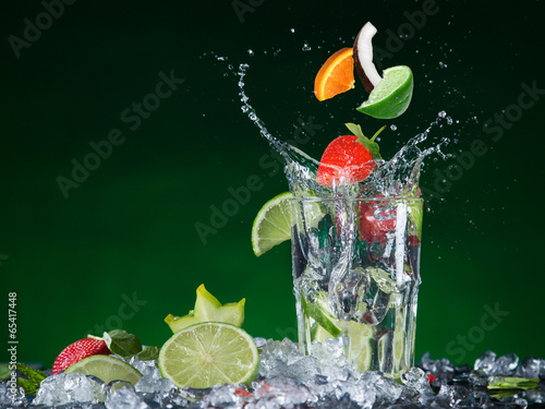 Lacobel Fresh fruit cocktail in freeze motion splashing