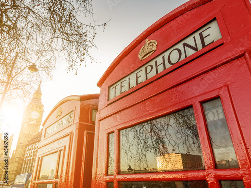 Fototapeta Telephone boxes and the Clock Tower in London