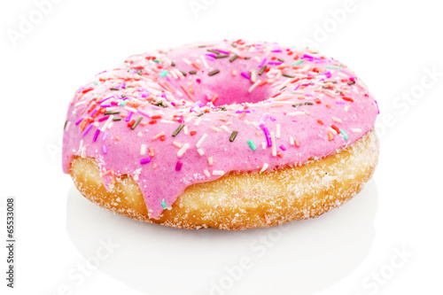 Fototapeta Pink donut isolated on white background