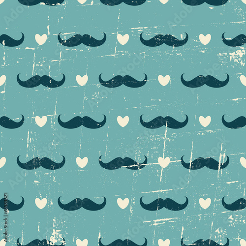 Fototapeta Seamless Mustache and Hearts Background