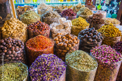 dried herbs flowers spices in the spice souq at Deira Poster
