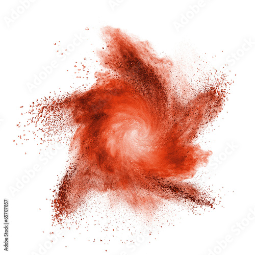 Lacobel Red powder explosion isolated on white