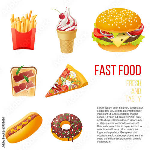 Fototapeta Fast food icons