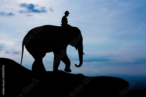 Fototapeta Man and elephant on the mountain
