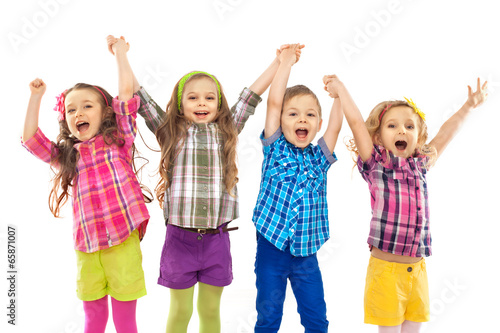  Cute happy kids are jumping together