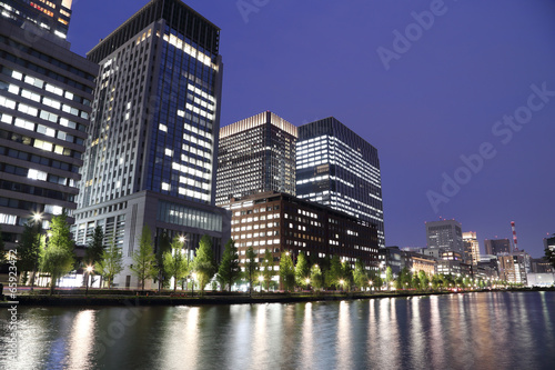 Fototapeta The city lights of Tokyo reflect off of the water