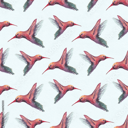 Fototapeta Watercolor birds illustration. Seamless pattern