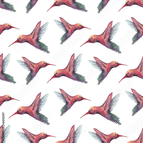  Watercolor birds illustration. Seamless pattern
