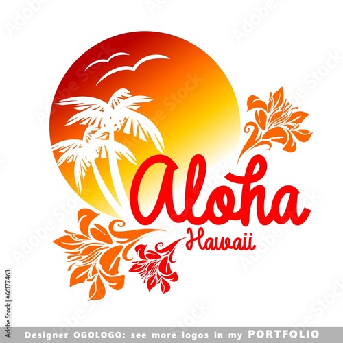 Lacobel aloha, hawaii, leaves, hibiscus, floral, illustrations