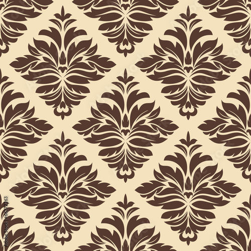 Fototapeta Brown and beige seamless damask pattern