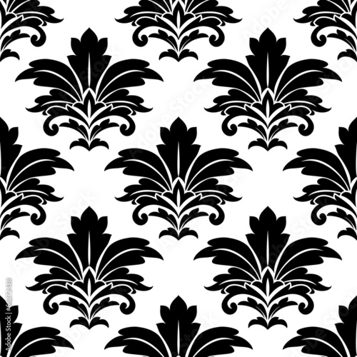 Fototapeta Black and white seamless damask pattern