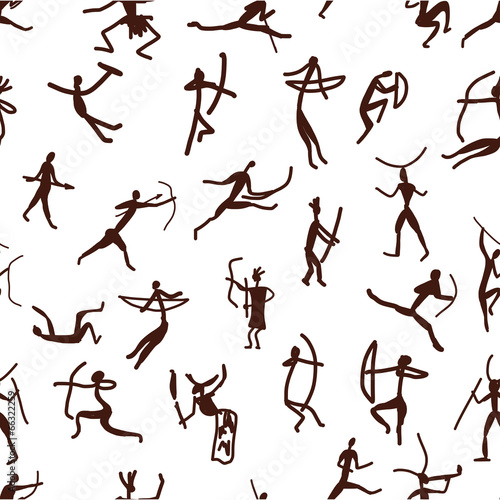 Lacobel Rock paintings with ethnic people, seamless pattern