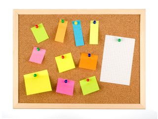 Empty pinned notes on corkboard isolated