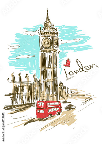 Sketch illustration of Big Ben tower