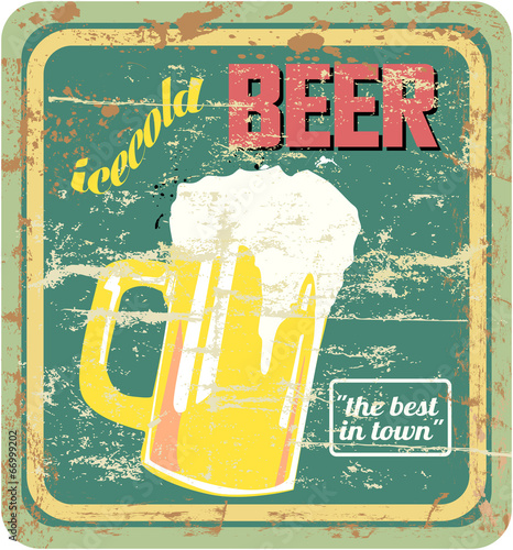  retro beer sign, vector, grungy style, free copy space