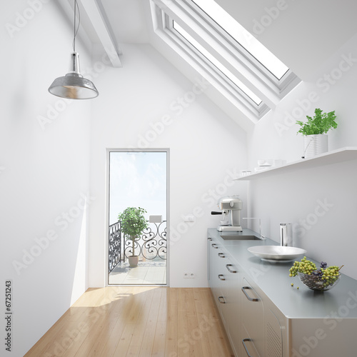 Fototapeta Küche in einem Dachgeschoss