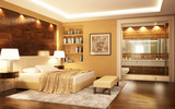 Bedroom with bathroom in a modern style poster