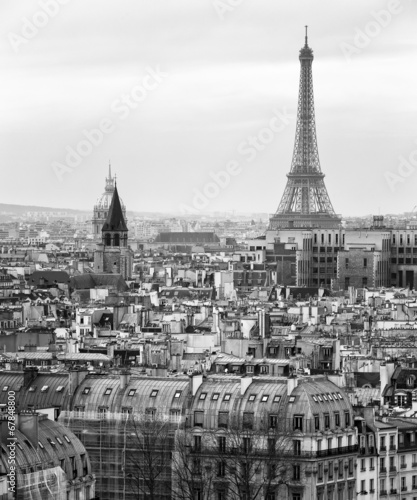  Black and White Aerial View of Paris with Eiffel Tower