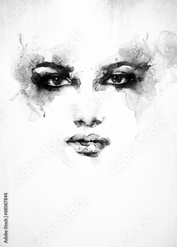 Fototapeta Beautiful woman face. watercolor illustration