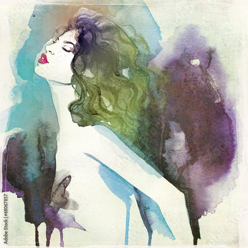  woman portrait .abstract watercolor .fashion background