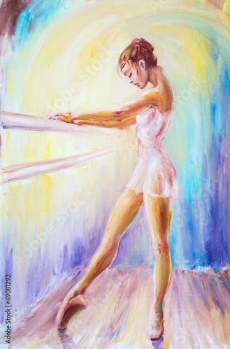 Poster Beautiful young ballerina. Oil painting.
