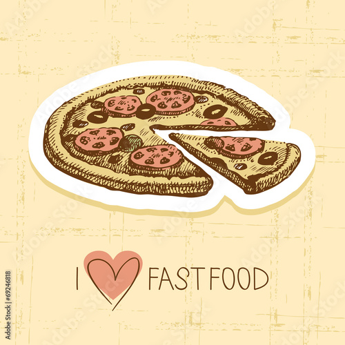 Fototapeta Vintage fast food background. Hand drawn illustration.