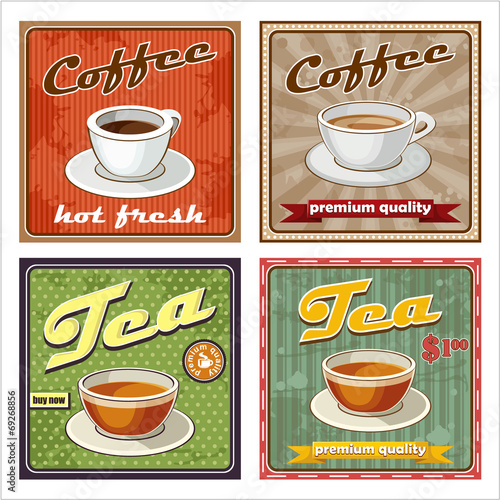  Vintage coffee and tea poster. vector illustration