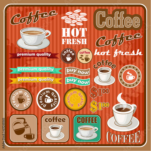 Fototapeta Vintage coffee and tea set icon. vector illustration