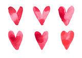 Watercolor aquarelle hand drawn red heart love art paint on