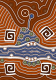 A illustration based on aboriginal style of dot painting depicti